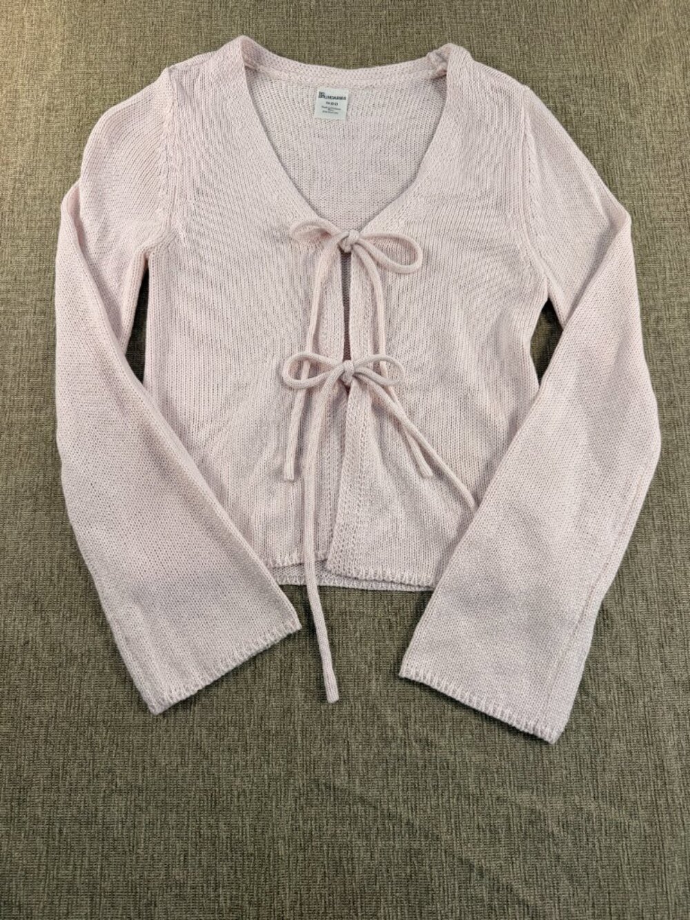 No Boundaries Light Pink Tie-Front Knit Cardigan Sweater XS Coquette Y2K Style